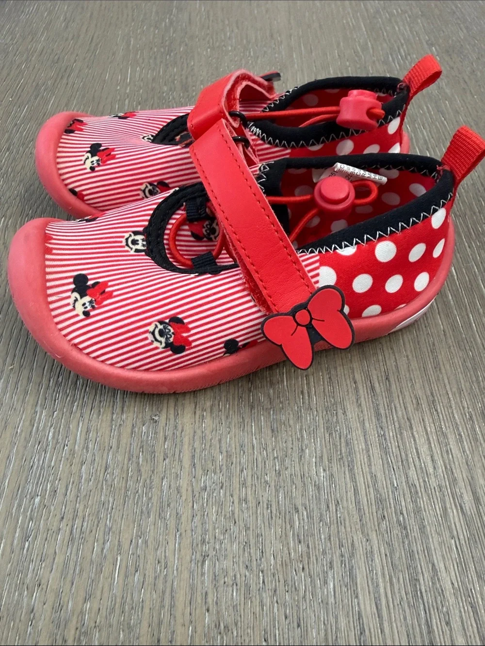 Red Minnie Mouse Kids Slip-On Water Shoes with Adjustable Strap